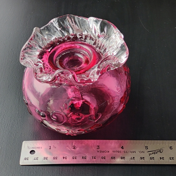 Cranberry Glass Candle Holder with Ruffled Edge - Picture 4 of 13